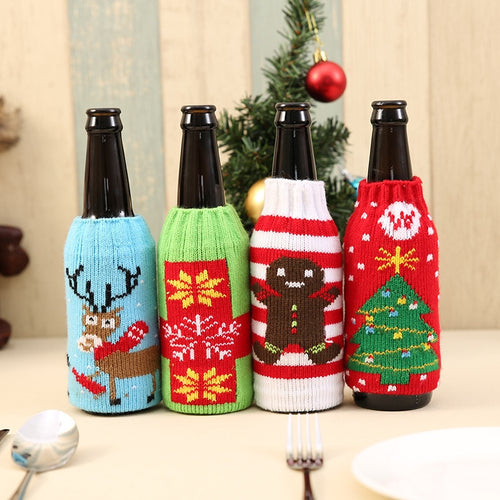 2018 New Year Christmas Decorations Champagne 330ML Wine Bottle Knitting Cover Bag Banquet Xmas Dinner Party Decoration Supplies