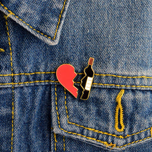 2PCS/SET Heart And Wine Pin Set Broken Heart Puzzle Piece One Pair Brooches Hard Enamel Wine pins Heart pins Accessories
