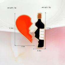 2PCS/SET Heart And Wine Pin Set Broken Heart Puzzle Piece One Pair Brooches Hard Enamel Wine pins Heart pins Accessories