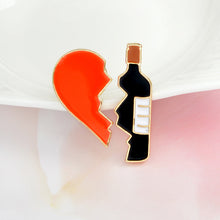 2PCS/SET Heart And Wine Pin Set Broken Heart Puzzle Piece One Pair Brooches Hard Enamel Wine pins Heart pins Accessories