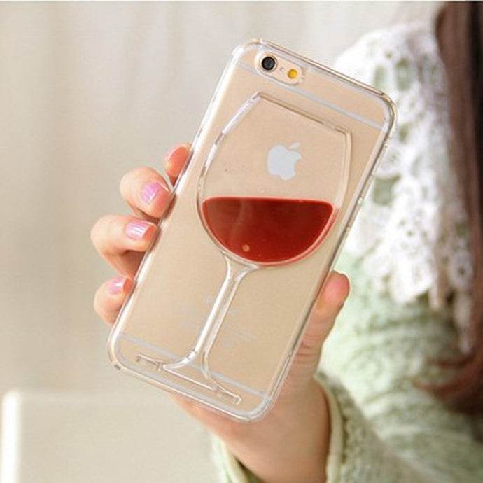 3D Hot Red Wine Glass Liquid Quicksand Phone Case For iPhoneX  6 6S 7 8 7Plus 5 5S SE Hard Back Cover Transparent