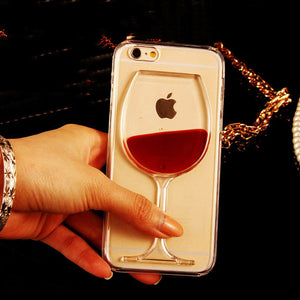 3D Hot Red Wine Glass Liquid Quicksand Phone Case For iPhoneX  6 6S 7 8 7Plus 5 5S SE Hard Back Cover Transparent