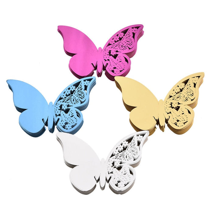 50pcs/lot Butterfly Wine Glass Placecard Laser Cut Paper Name Card for Cups Wedding Party Decorations