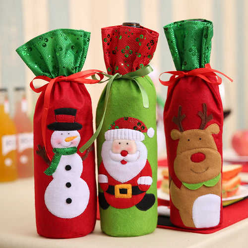 Christmas Decorations Santa Claus Wine Bottle Bags Snowman Gifts Champagne Sequins Holders Xmas Home Dinner Party Table Decors