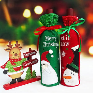 Christmas Wine Bottle Decor Santa Claus Snowman Deer Bottle Cover Clothes Kitchen Decoration for New Year Xmas Dinner Party