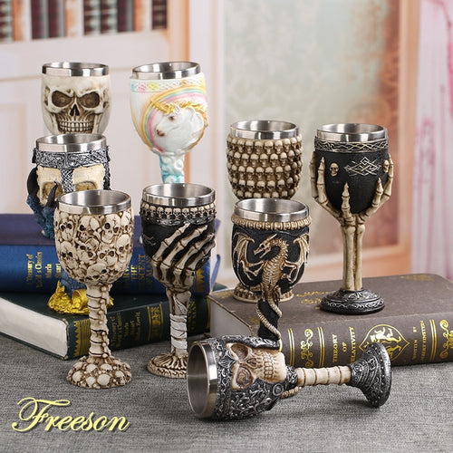 Coolest Gothic Resin Stainless Steel Dragon Skull Goblet Retro Claw Wine Glass Cocktail Glasses Whiskey Cup Party Bar Drinkware