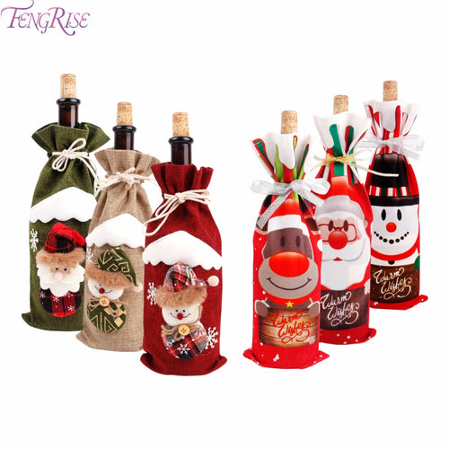 FENGRISE Christmas Decorations For Home Christmas Navidad 2018 Santa Claus Reindeer Wine Bottle Cover Holders Xmas Ornaments
