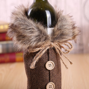 Merry Christmas Red Wine Bottle Cover Bar Xmas Button Plain Clothes Wine Gift Bottle Bag Decoration Dinner Table Decor For Home