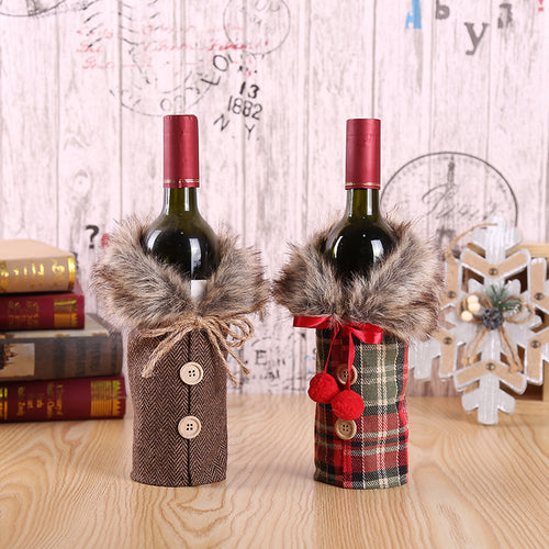 Merry Christmas Red Wine Bottle Cover Bar Xmas Button Plain Clothes Wine Gift Bottle Bag Decoration Dinner Table Decor For Home