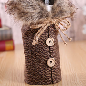 Merry Christmas Red Wine Bottle Cover Bar Xmas Button Plain Clothes Wine Gift Bottle Bag Decoration Dinner Table Decor For Home