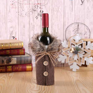 Merry Christmas Red Wine Bottle Cover Bar Xmas Button Plain Clothes Wine Gift Bottle Bag Decoration Dinner Table Decor For Home