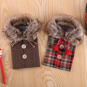 Merry Christmas Red Wine Bottle Cover Bar Xmas Button Plain Clothes Wine Gift Bottle Bag Decoration Dinner Table Decor For Home