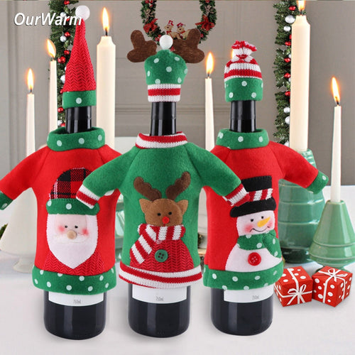 Ourwarm 3pcs Wine Bottle Cover Cloth New Year's Products Christmas Decoration Party Supplies 2018 Gifts New Year Decor for Home