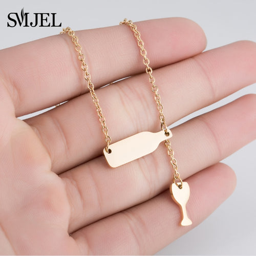 SMJEL New Arrival Bottle Wine Cup Long Chain Necklaces Women Lariat Red Wine Y Style Necklaces Accessories Jewelry collar mujer