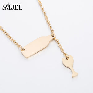 SMJEL New Arrival Bottle Wine Cup Long Chain Necklaces Women Lariat Red Wine Y Style Necklaces Accessories Jewelry collar mujer