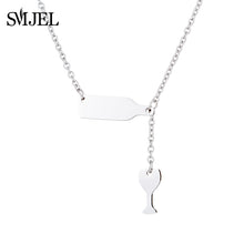 SMJEL New Arrival Bottle Wine Cup Long Chain Necklaces Women Lariat Red Wine Y Style Necklaces Accessories Jewelry collar mujer