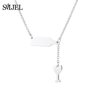 SMJEL New Arrival Bottle Wine Cup Long Chain Necklaces Women Lariat Red Wine Y Style Necklaces Accessories Jewelry collar mujer