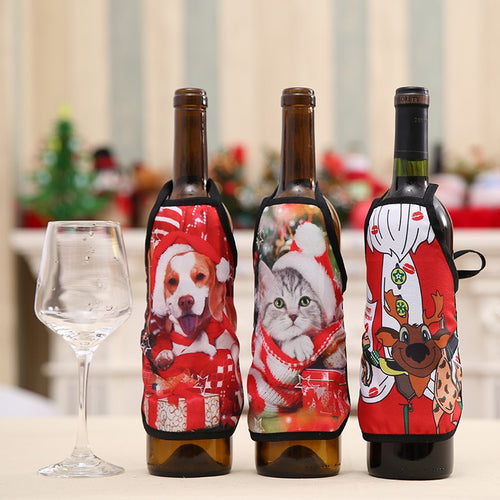 Small Apron bottle Wine Cover Christmas Sexy Lady/Xmas Dog/Santa Pinafore red wine bottle wrapper Holiday Bottle clothes Dress