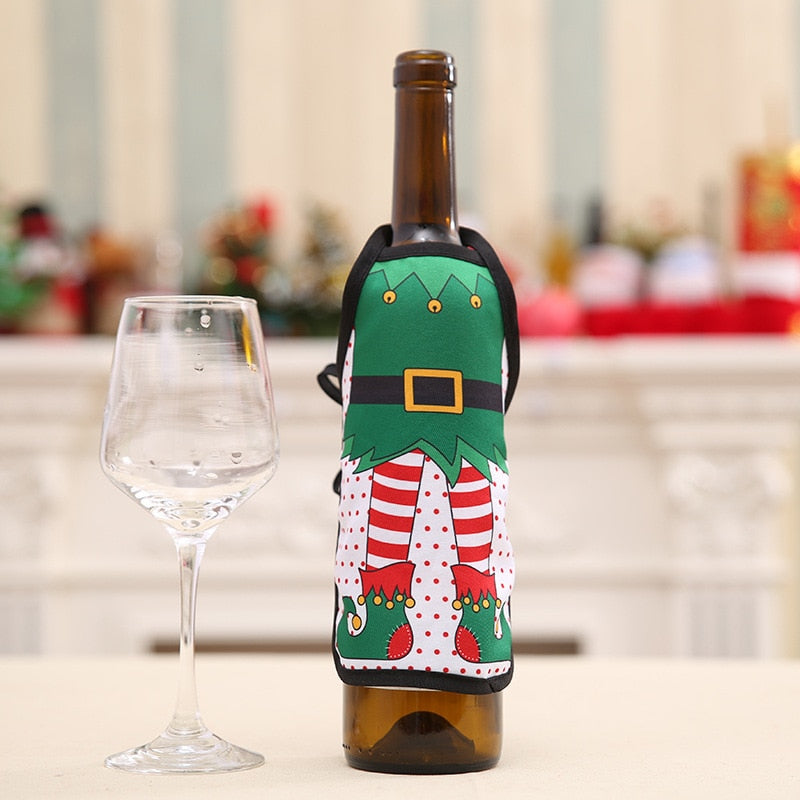 Small Apron bottle Wine Cover Christmas Sexy Lady/Xmas Dog/Santa Pinafore red wine bottle wrapper Holiday Bottle clothes Dress
