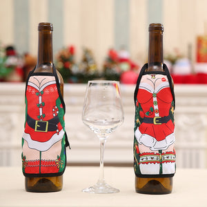 Small Apron bottle Wine Cover Christmas Sexy Lady/Xmas Dog/Santa Pinafore red wine bottle wrapper Holiday Bottle clothes Dress