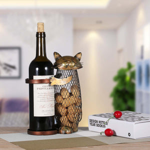 Tooarts Cat Wine Rack Cork Container Bottle Wine Holder Kitchen Bar Display Metal Wine Craft Gift Handcraft Animal Wine Stand