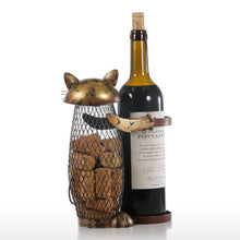 Tooarts Cat Wine Rack Cork Container Bottle Wine Holder Kitchen Bar Display Metal Wine Craft Gift Handcraft Animal Wine Stand